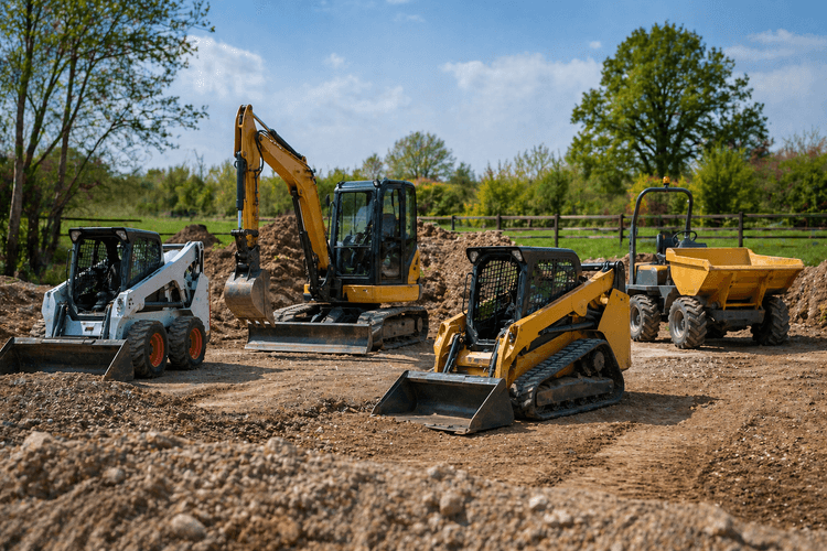 Construction vehicles on a rural site