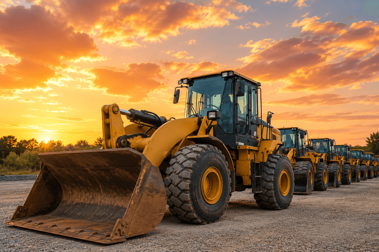 Construction equipment at sunset