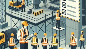 Construction workers following safety rules with proper gear and supervision on-site.