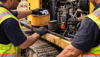 mechanic checking diesel engine oil level