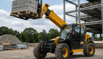 An illustration of a Telehandler in construction site.