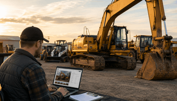 Man working in construction lot at sunset