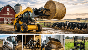 Farm machinery in action across fields
