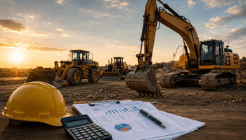 Construction at sunset with a work focus