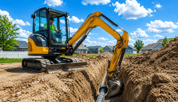 Excavator at work on trench site