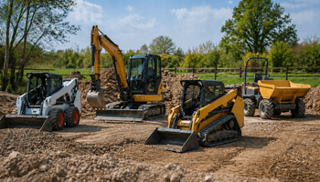Construction vehicles on a rural site