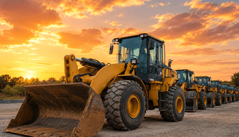 Construction equipment at sunset