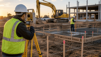 Surveying at dawn on a construction site