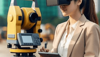 An illustration image of certified surveyor using high tech equipment at a jobsite.