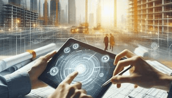 Project manager using a tablet on a jobsite.