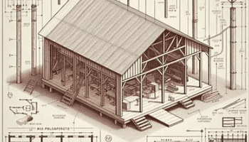 A diagram-style image illustrating pole barn dimensions, layouts, and structural components.
