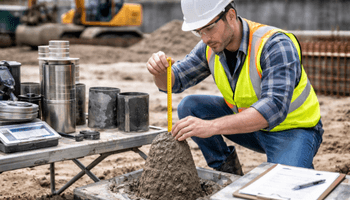 Concrete slump test on construction site.