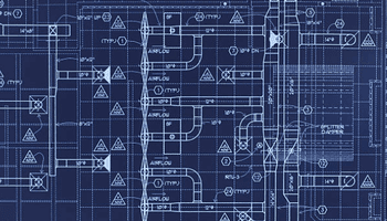 HVAC system with architectural wireframe blueprint